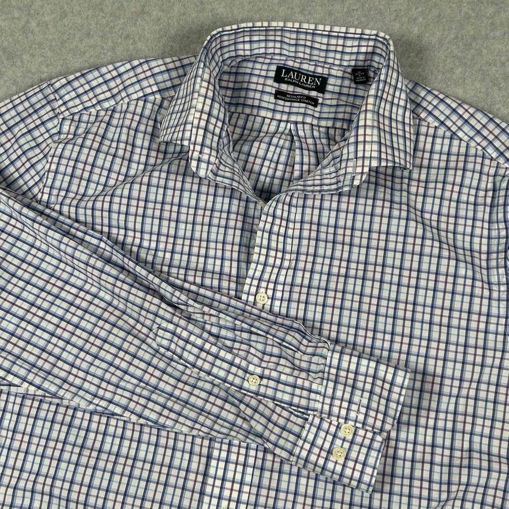 Ralph Lauren Dress Shirt Men Large Window Pane Plaid Reg Fit Performance Stretch